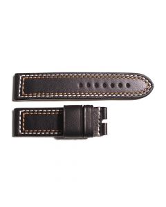 Leather Strap black with contrast stitching white/orange, size M
