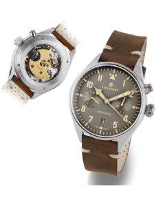 NAV.B - Monopusher 42 GREY Fliegeruhr mit braunem Lederarmband klassisch | Steinhart Watches 