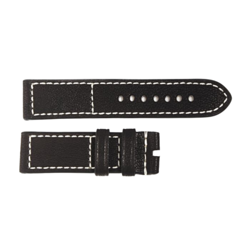Black Old Vintage Leather Strap with White Stitching, Size S