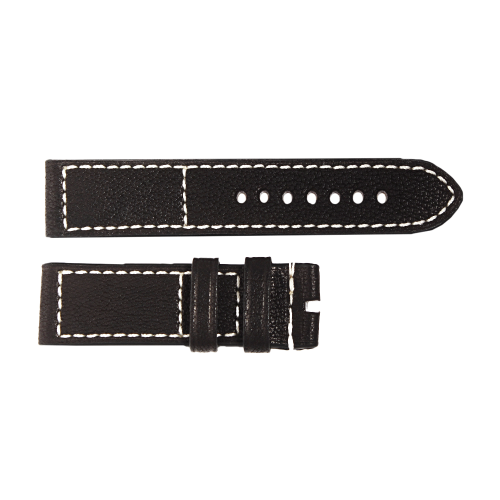 Black Old Vintage Leather Strap with White Stitching, Size L